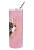 Labrador - Black - Pink Flowers Stainless Steel Skinny Tumbler