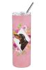 Dachshund - Black and Tan - Pink Flowers Stainless Steel Skinny Tumbler