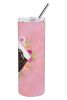 Dachshund - Black and Tan - Pink Flowers Stainless Steel Skinny Tumbler