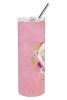 Bichon Frise Pink Flowers Stainless Steel Skinny Tumbler