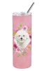 Bichon Frise Pink Flowers Stainless Steel Skinny Tumbler