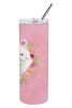 Bichon Frise Pink Flowers Stainless Steel Skinny Tumbler