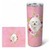 Bichon Frise Pink Flowers Stainless Steel Skinny Tumbler