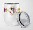 Bernese Mountain Dog Pink Flowers Stainless Steel 12 oz Stemless Wine Glass