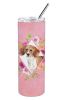 Beagle 1 Pink Flowers Stainless Steel Skinny Tumbler