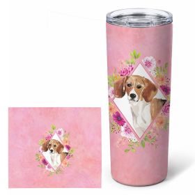 Beagle 1 Pink Flowers Stainless Steel Skinny Tumbler