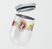 Basset Hound Pink Flowers Stainless Steel 12 oz Stemless Wine Glass
