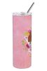 Basset Hound 1 Pink Flowers Stainless Steel Skinny Tumbler