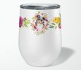 Australian Shepherd Pink Flowers Stainless Steel 12 oz Stemless Wine Glass
