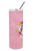 Australian Shepherd Pink Flowers Stainless Steel Skinny Tumbler
