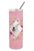 Pit Bull Terrier - White - Pink Flowers Stainless Steel Skinny Tumbler