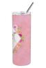 Pit Bull Terrier - White - Pink Flowers Stainless Steel Skinny Tumbler