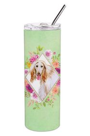 Afghan Hound Green Flowers Stainless Steel Skinny Tumbler