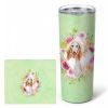Afghan Hound Green Flowers Stainless Steel Skinny Tumbler