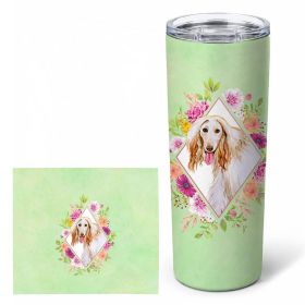 Afghan Hound Green Flowers Stainless Steel Skinny Tumbler