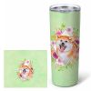 Akita Green Flowers Stainless Steel Skinny Tumbler