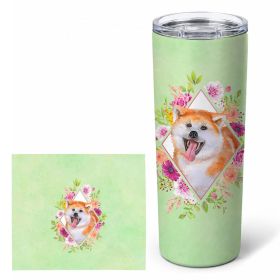 Akita Green Flowers Stainless Steel Skinny Tumbler