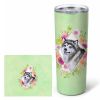 Alaskan Malamute Green Flowers Stainless Steel Skinny Tumbler