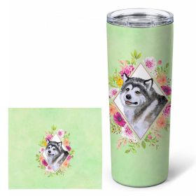 Alaskan Malamute Green Flowers Stainless Steel Skinny Tumbler