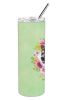 Akita 1 Green Flowers Stainless Steel Skinny Tumbler