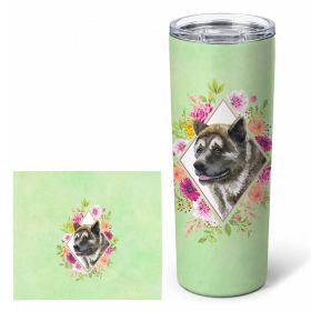 Akita 1 Green Flowers Stainless Steel Skinny Tumbler