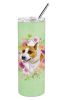 Bull Terrier Green Flowers Stainless Steel Skinny Tumbler