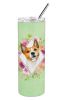 Basenji Green Flowers Stainless Steel Skinny Tumbler