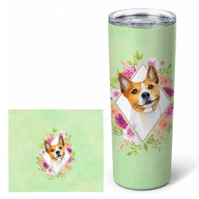 Basenji Green Flowers Stainless Steel Skinny Tumbler