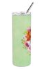 Basset Hound Green Flowers Stainless Steel Skinny Tumbler