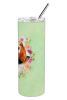 Basset Hound Green Flowers Stainless Steel Skinny Tumbler