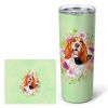 Basset Hound Green Flowers Stainless Steel Skinny Tumbler