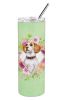 Beagle Green Flowers Stainless Steel Skinny Tumbler