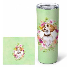 Beagle Green Flowers Stainless Steel Skinny Tumbler