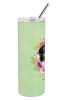 Bernese Mountain Dog Green Flowers Stainless Steel Skinny Tumbler