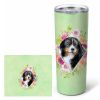 Bernese Mountain Dog Green Flowers Stainless Steel Skinny Tumbler