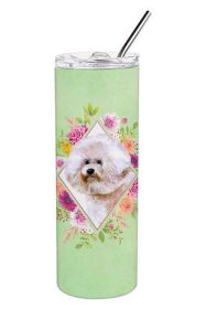 Bichon Frise #1 Green Flowers Stainless Steel Skinny Tumbler