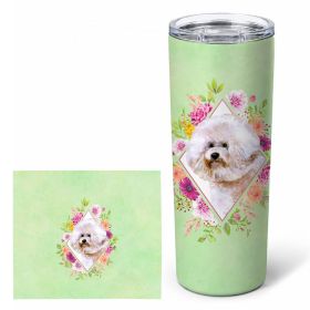 Bichon Frise #1 Green Flowers Stainless Steel Skinny Tumbler