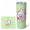 Bichon Frise #2 Green Flowers Stainless Steel Skinny Tumbler