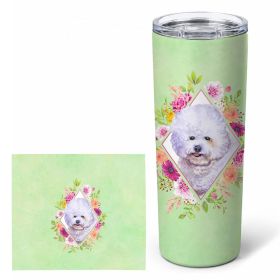 Bichon Frise #2 Green Flowers Stainless Steel Skinny Tumbler