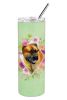 Mastiff - Borboel - Green Flowers Stainless Steel Skinny Tumbler