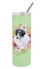 Borzoi Green Flowers Stainless Steel Skinny Tumbler