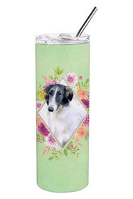 Borzoi Green Flowers Stainless Steel Skinny Tumbler