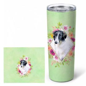 Borzoi Green Flowers Stainless Steel Skinny Tumbler
