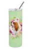 Cavalier King Charles Spaniel Green Flowers Stainless Steel Skinny Tumbler