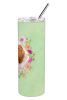 Cavalier King Charles Spaniel Green Flowers Stainless Steel Skinny Tumbler