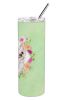 Chihuahua - Longhair - Green Flowers Stainless Steel Skinny Tumbler