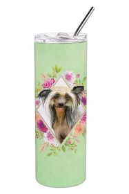 Chinese Crested Green Flowers Stainless Steel Skinny Tumbler