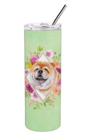 Chow Chow #2 Green Flowers Stainless Steel Skinny Tumbler