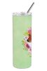 Dachshund - Red #1 - Green Flowers Stainless Steel Skinny Tumbler