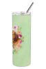 Dachshund - Red #1 - Green Flowers Stainless Steel Skinny Tumbler